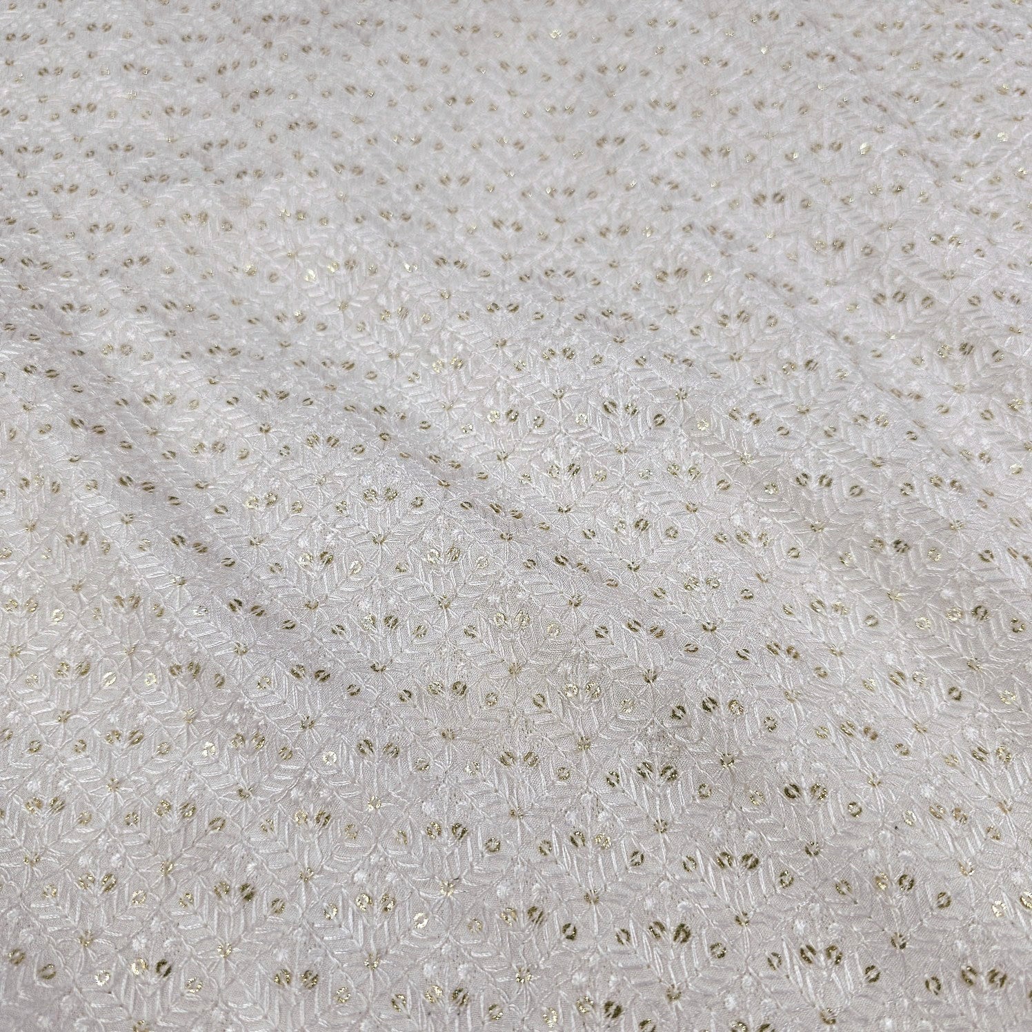 Embroidered Dyeable Georgette Fabric with Gold Sequin and Geometric Resham Work