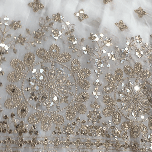 Embroidered Dyeable Georgette Fabric with Gold Sequin and Floral Sequin & Zari Work