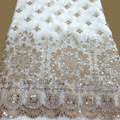 Embroidered Dyeable Georgette Fabric with Gold Sequin and Floral Sequin & Zari Work