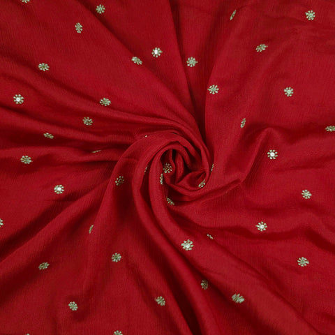 Ziya Red Base Embroidered Chinon Fabric with Sequin Butta