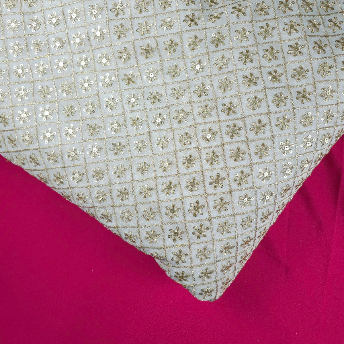 Noor-e-Jaali Dyeable Georgette Fabric with Diamond Grids Sequin and Zari Work
