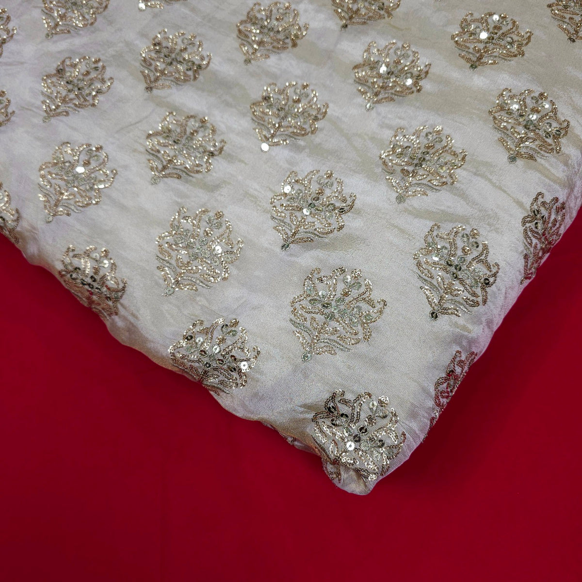 Embroidered Dyeable Shimmer Tissue Fabric with Tree motif Sequin and Zari Work
