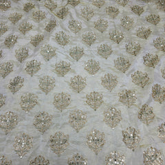 Embroidered Dyeable Shimmer Tissue Fabric with Tree motif Sequin and Zari Work
