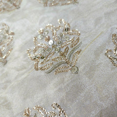 Embroidered Dyeable Shimmer Tissue Fabric with Tree motif Sequin and Zari Work