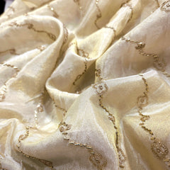 Embroidered Dyeable Shimmer Tissue Fabric with Diagonal Sequin work