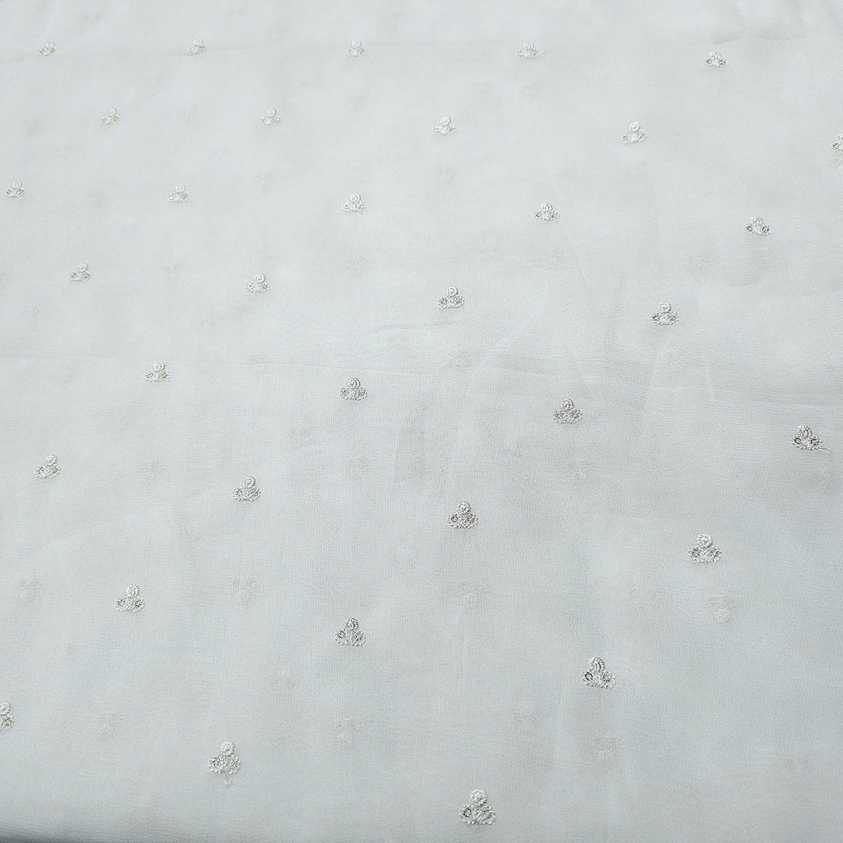 Water Gold Sequin on Dyeable Organza Fabric with Circular Floral Motif
