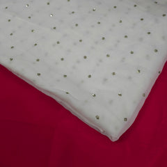 Water Gold Sequin on Dyeable Georgette Fabric with Gold Circular Floral Motif