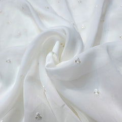 Water Gold Sequin on Dyeable Organza Fabric with Circular Floral Motif