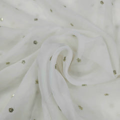 Water Gold Sequin on Dyeable Georgette Fabric with Gold Circular Floral Motif