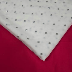 Silver Sequin on Dyeable Georgette Fabric with Circular Floral Motif