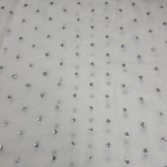 Silver Sequin on Dyeable Georgette Fabric with Circular Floral Motif