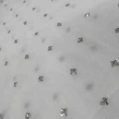 Silver Sequin on Dyeable Georgette Fabric with Circular Floral Motif