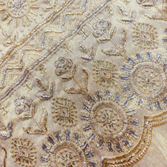 Embroidered Shimmer Tissue Dyeable Fabric with Geometric and Floral Border