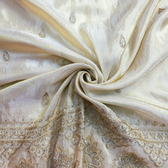 Embroidered Shimmer Tissue Dyeable Fabric with Geometric and Floral Border