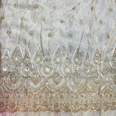 Embroidered Shimmer Tissue Dyeable Fabric with Teardrop and FloralSequin & Zari Work Border