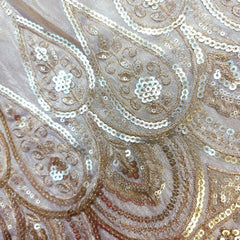 Embroidered Shimmer Tissue Dyeable Fabric with Teardrop and FloralSequin & Zari Work Border