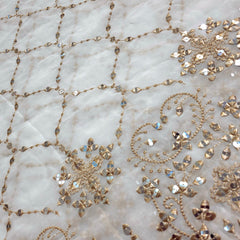 Embroidered Shimmer Tissue Dyeable Fabric with all overJaal Pattern & Sequin, Zari Work Border