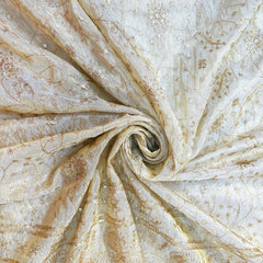 Embroidered Shimmer Tissue Dyeable Fabric with Paisley Sequin & Zari Work Border