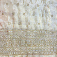 Embroidered Shimmer Tissue Dyeable Fabric with Floral Sequin & Zari Work Border