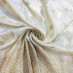 Embroidered Shimmer Tissue Dyeable Fabric with Floral Sequin & Zari Work Border