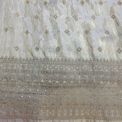 Embroidered Shimmer Tissue Dyeable Fabric with Floral Sequin & Zari Work Border
