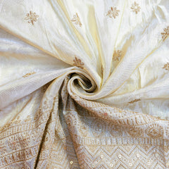 Embroidered Shimmer Tissue Dyeable Fabric with Floral Sequin & Zari Work Border