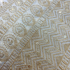 Embroidered Shimmer Tissue Dyeable Fabric with Floral Sequin & Zari Work Border