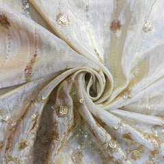Embroidered Shimmer Tissue Dyeable Fabric with Floral Sequin & Zari Work Border