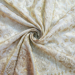 Embroidered Shimmer Tissue Dyeable Fabric with Floral and Hexagon Motif Sequin & Zari Work Border