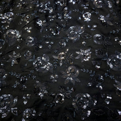 Embroidered Black Georgette Fabric with Floral Sequin Work