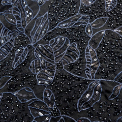 Embroidered Black Georgette Fabric with Floral Sequin Work and Threadwork