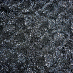 Embroidered Black Georgette Fabric with Floral Sequin Work and Threadwork