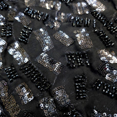 Embroidered Black Georgette Fabric with Geometric Sequin and Cutdana Work