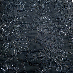 Embroidered Black Georgette Fabric with Floral Cutdana Work and Sequins Work