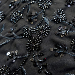 Embroidered Black Georgette Fabric with Round Floral Cutdana Work and Sequins Work