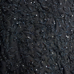 Embroidered Black Georgette Fabric with Round Floral Cutdana Work and Sequins Work