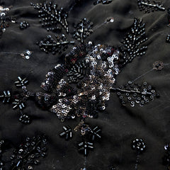 Embroidered Black Georgette Fabric with Rose Motif Cutdana Work and Sequins Work