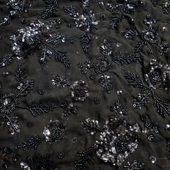 Embroidered Black Georgette Fabric with Rose Motif Cutdana Work and Sequins Work