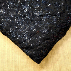 Embroidered Black Georgette Fabric with Floral Threadwork and Sequins Work