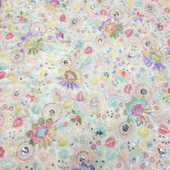 Embroidered Floral Multicolor Sequin work on White Georgette Base