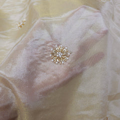 Dyeable Shimmer Tissue Fabric with Floral Butta & White Pearl Work
