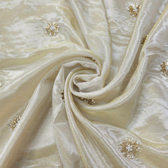 Dyeable Shimmer Tissue Fabric with Floral Butta & White Pearl Work