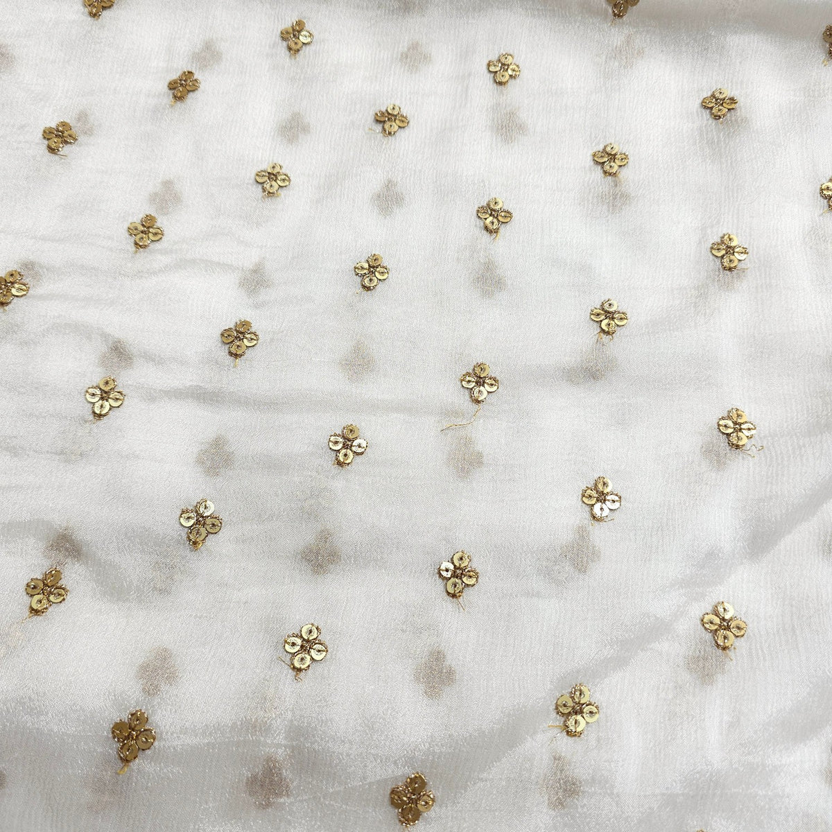 Golden Sequin on Chinon Fabric with Floral Work
