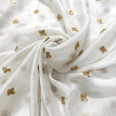 Golden Sequin on Chinon Fabric with Floral Work