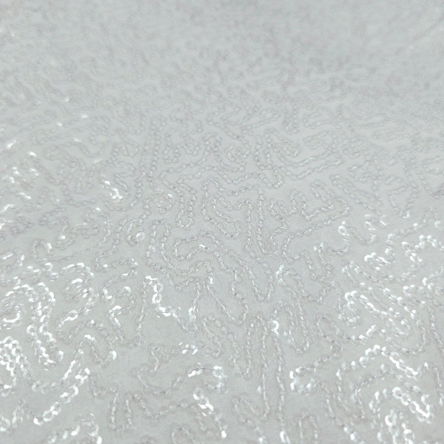 Zarqa Dyeable Georgette Fabric with Icy White Sequin