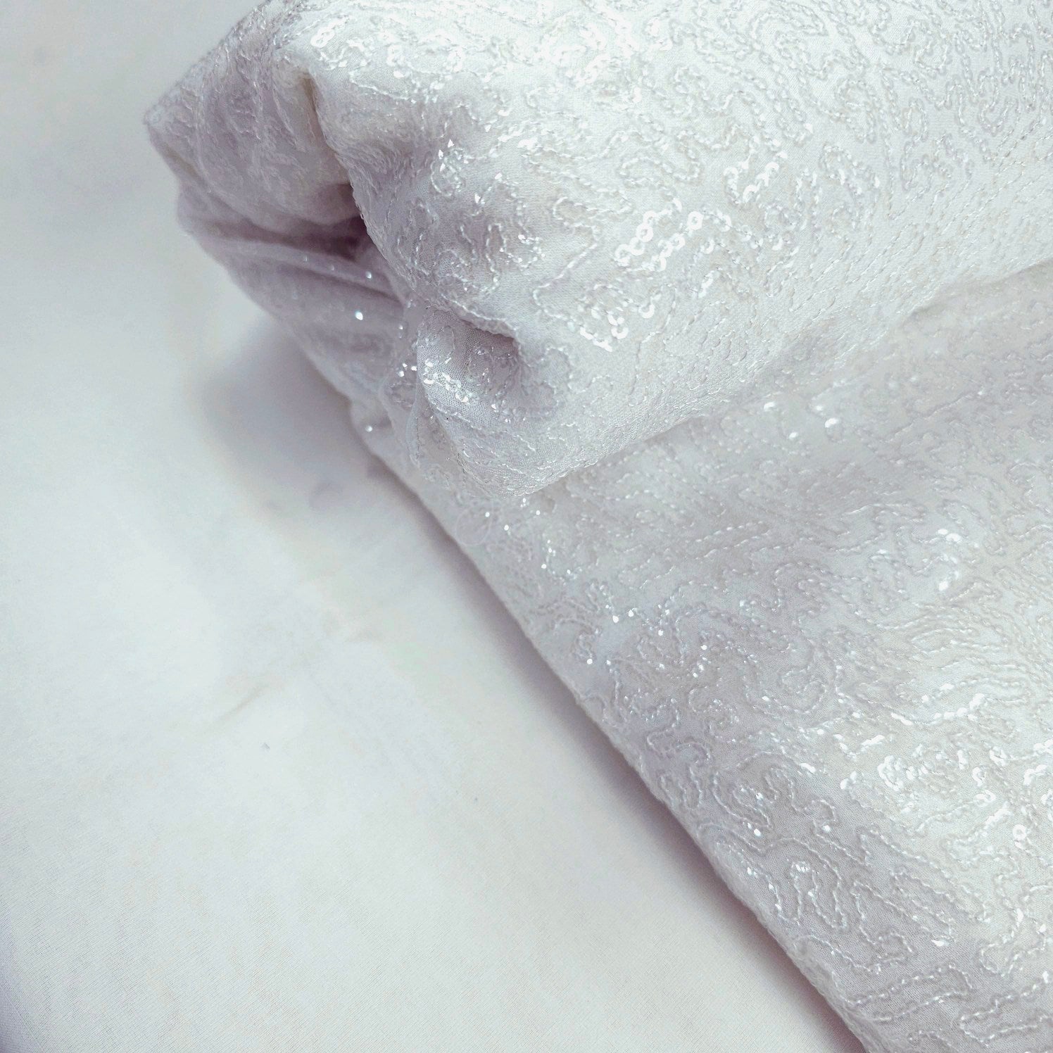 Zarqa Dyeable Georgette Fabric with Icy White Sequin