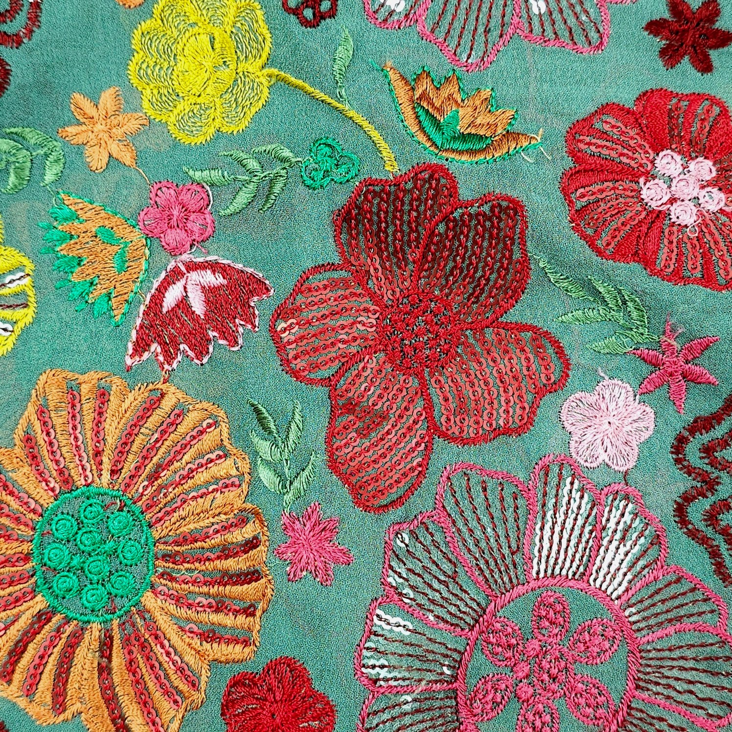Nakshatra Aqua Teal Georgette Base Embroidered Fabric