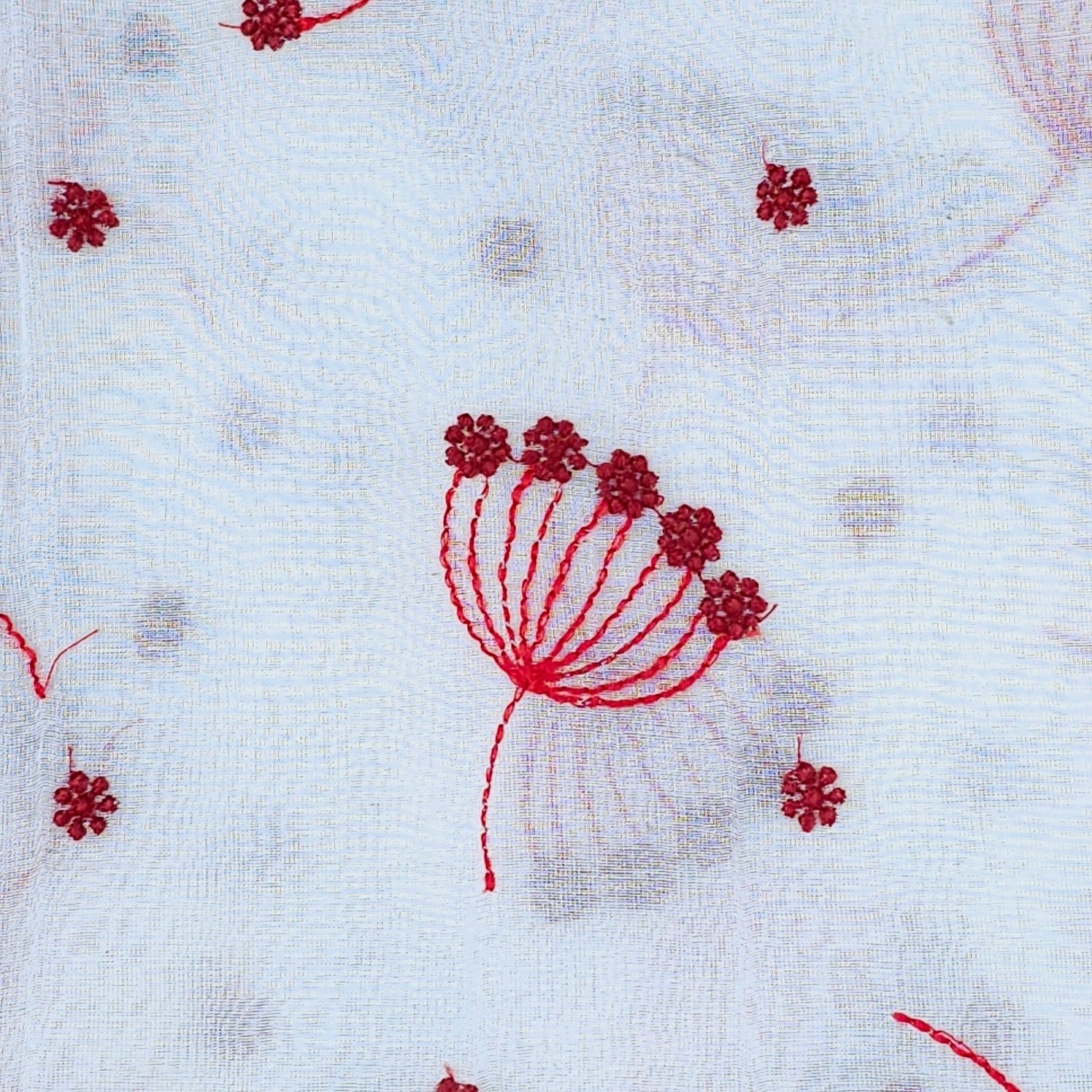 Eywa Red Floral Embroidered Maheshwari Fabric