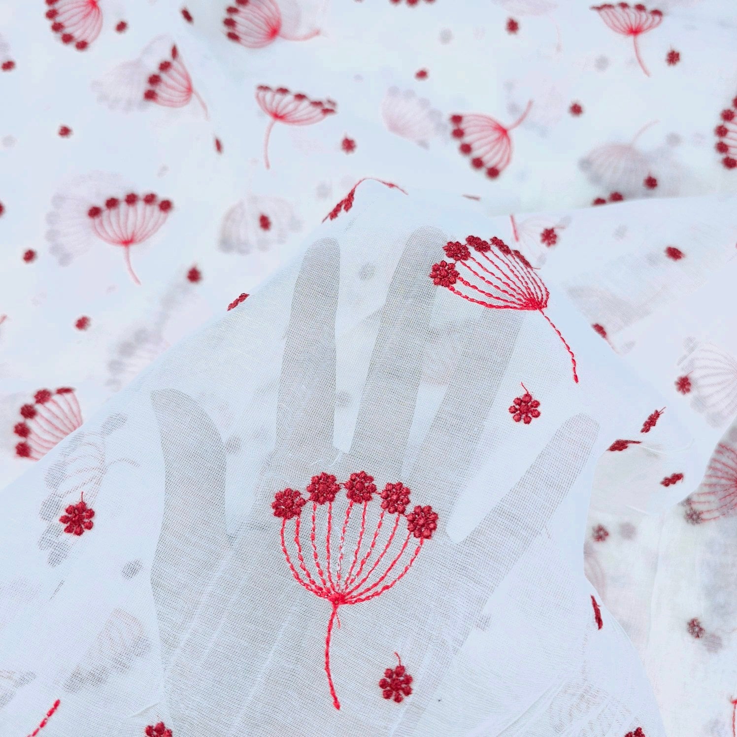 Eywa Red Floral Embroidered Maheshwari Fabric
