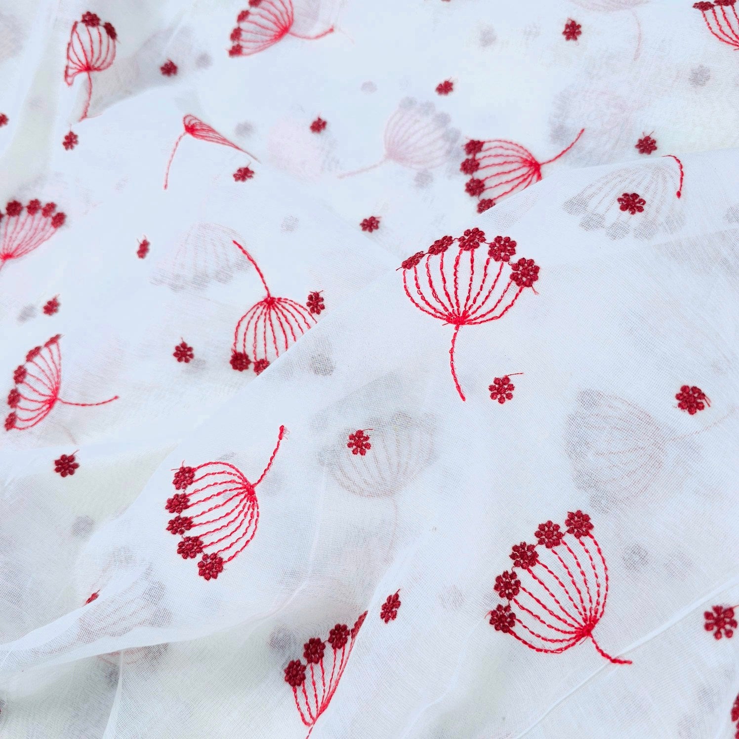 Eywa Red Floral Embroidered Maheshwari Fabric